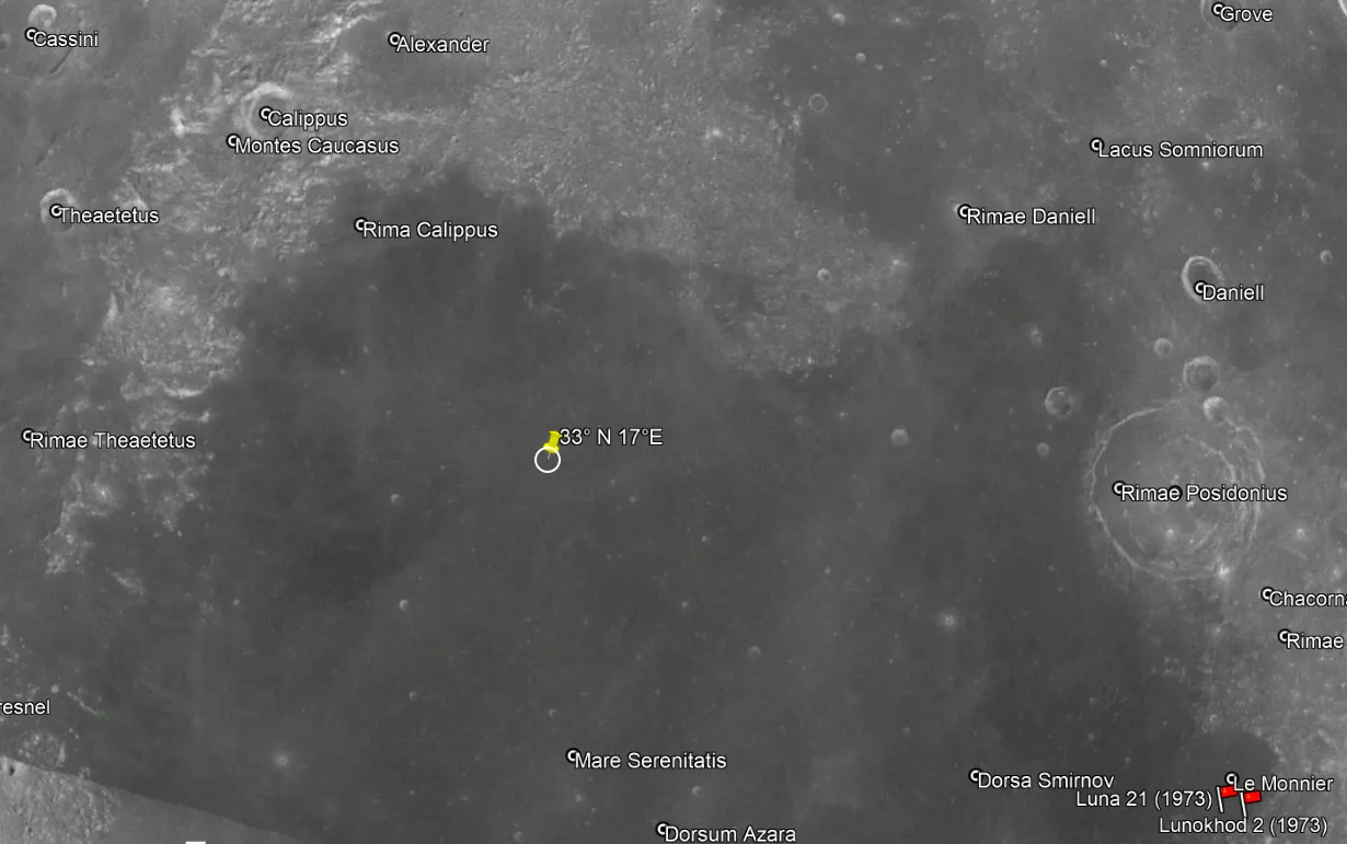 Laskeutumispaikka Mare Serenitatis.