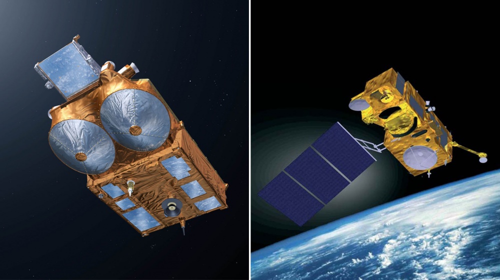 CryoSat vasemmalla, Sentinel-3 oikealla