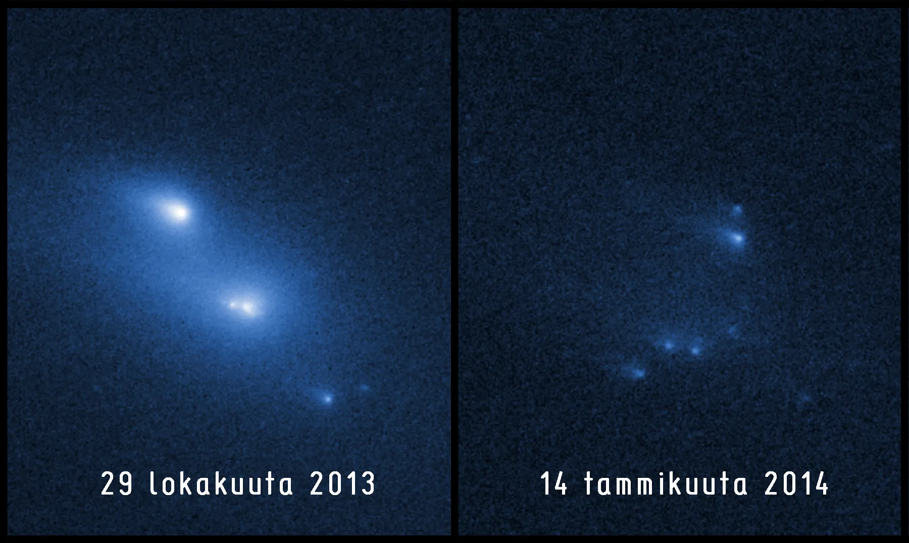 Hubble-avaruusteleskoopin ottamat kuvat hajonneesta asteroidista