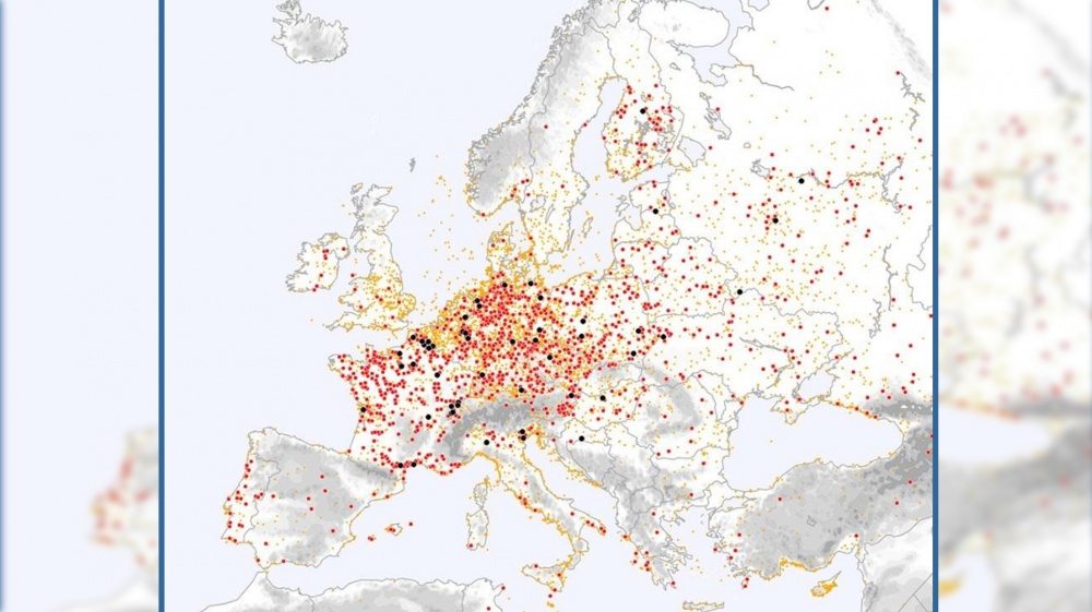 Kartta pyörremyrskyistä Euroopassa