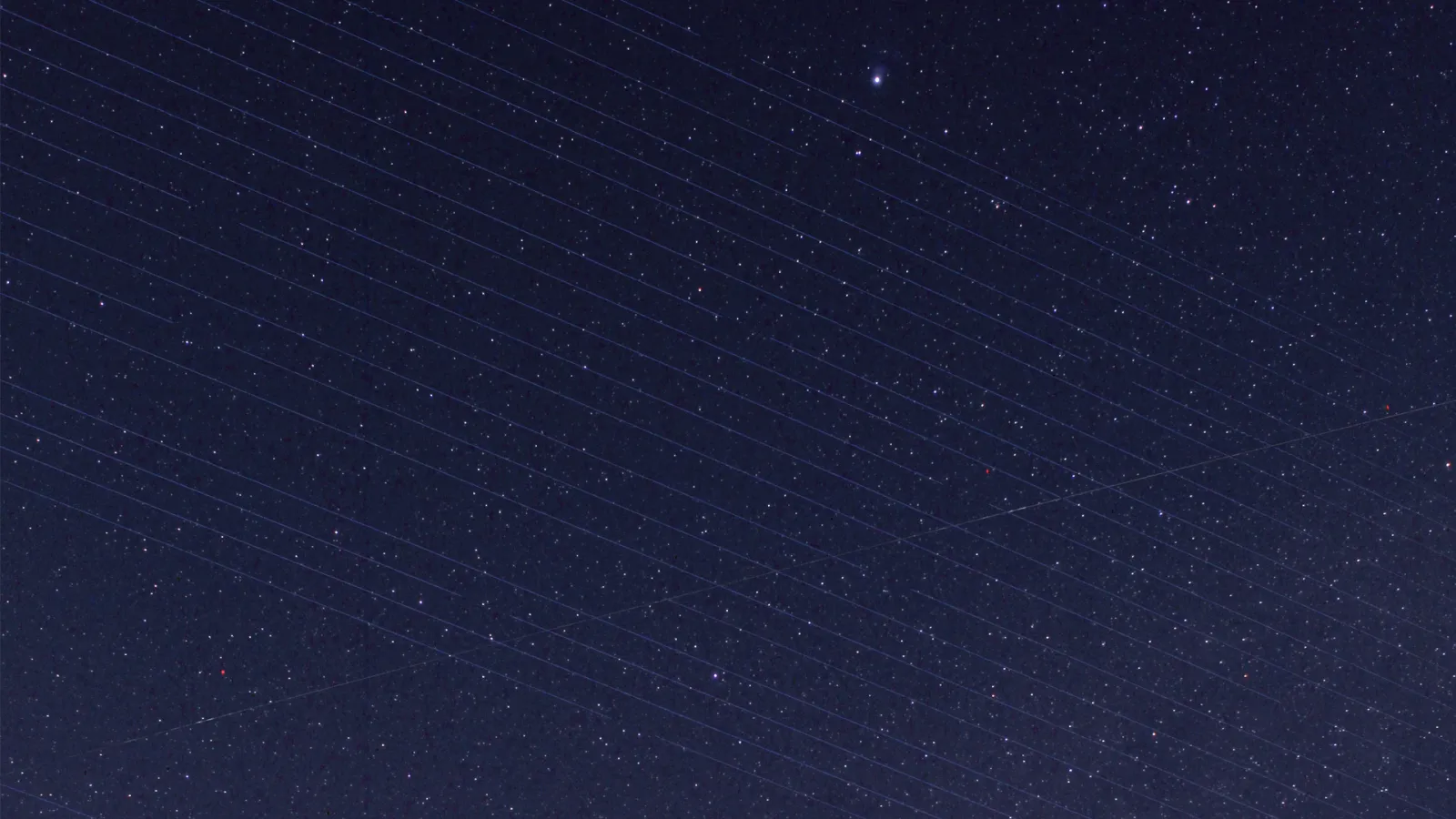 Stalink-satelliittien viivoja tähtitaivaalla. Kuva: Giuseppe Donatiello