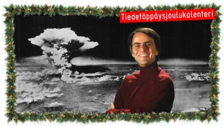 Carl Sagan ja hiroshiman räjähdyksen sienipilvi lentokoneesta kuvattuna