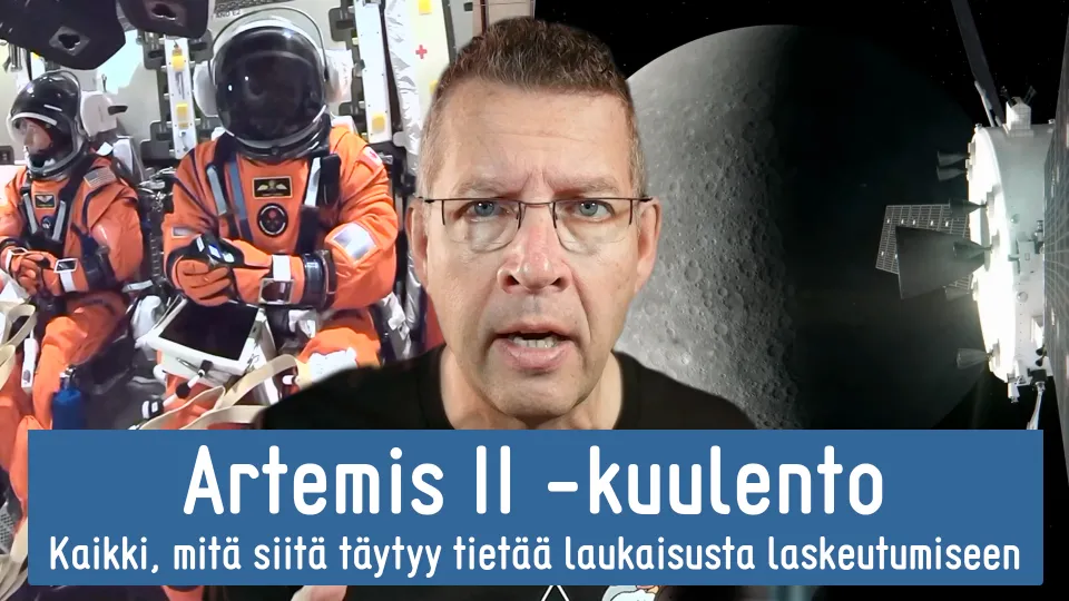 Videon otsikkokuvassa astronautit, Jari Mäkinen ja Kuu